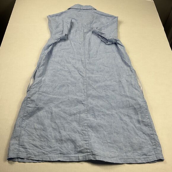 Tahari Linen Shirtdress Small Blue Button Front Casual Minimalist Resort Pockets - Picture 9 of 10